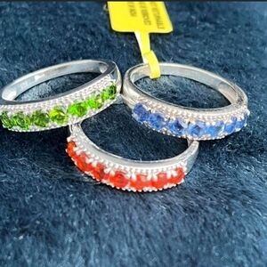 Set of 3 sterling silver gemstone rings. Stamped 925. NIB, NWT.